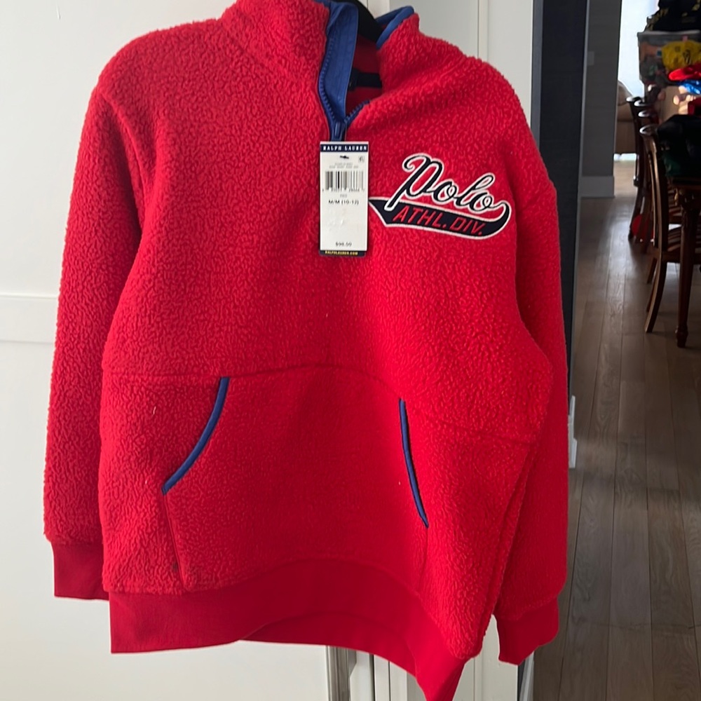 Brand new polo Ralph Lauren red and blue Sherpa half zip size m 10-12